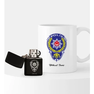 Kişiye Özel Polis Armalı Çakmak ve Kupa Hediye Seti - 1