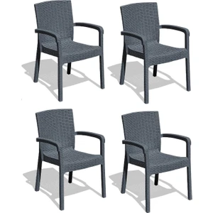 Rattan Koltuk Rattan Bahçe Balkon Sandalyesi Antrasit (4 Adet)