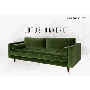 Gase House Minimal ve Bohem - Kadife Yeşil Kumaş - Lotus Ikili Kanepe
