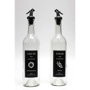 Dibi Çukur Şeffaf Cam Şişe Etiketli 2'li 750 ml Zeytinyağı Sıvıyağ Şişesi Yağdanlık