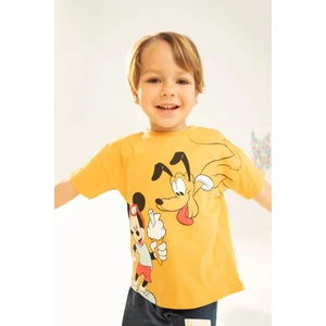 Erkek Bebek Disney Mickey & Minnie Bisiklet Yaka Penye Kısa Kollu Tişört X8446A222SM