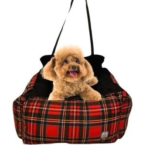 Teepee House Taşınabilir Köpek Oto Araba Koltuğu Kırmızı Ekose