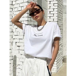 Kadın Beyaz The Future Baskılı Oversize Tshirt