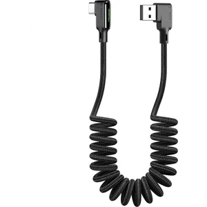 CA-7310 L Tipi Ledli Spiral Örgülü Type-C Data-Şarj Kablosu 1.8M -Siyah