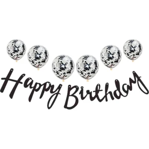 Parti Sürprizi Metalize Happy Birthday Siyah Banner Set