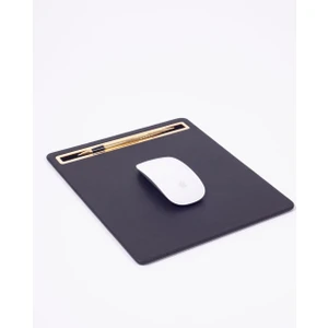 Turgut Office Deri Mousepad Düz Siyah Gold Detaylı