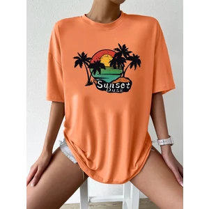 Sunset Baskılı Oversize Kadın T-Shirt