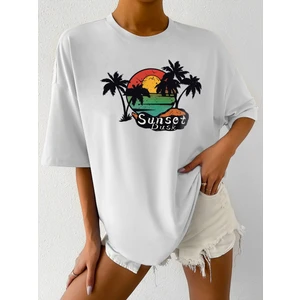 Sunset Baskılı Oversize Kadın T-Shirt