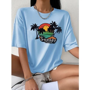 Sunset Baskılı Oversize Kadın T-Shirt