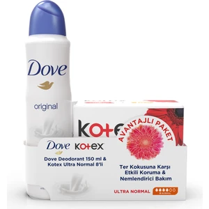 Kadın Sprey Deodorant Original 150 ml + Kotex Hijyenik Ped Ultra Normal 8'li