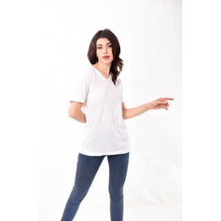 Belifanti Collection V Yaka Basic Kadın Tişört T-Shirt Beyaz