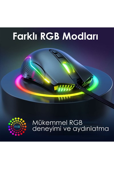 Katsuta KM-2201 Gallad Rgb 6400DPI Makro Tuşlu Drag Click Gaming Oyuncu Mouse