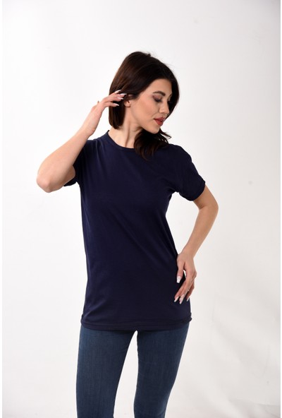 Belifanti Collection Kadın Basic Bisiklet Yaka Kısa Kollu T-Shirt Tişört Lacivert