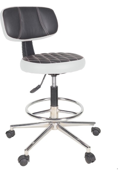 Gizmo Ofis Büro Döner Tekerlekli Çalışma Kasiyer Hekim Ayarli Tabure Sandalyesi B1000 Beyaz
