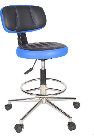 Gizmo Ofis Büro Döner Tekerlekli Çalışma Kasiyer Hekim Ayarli Tabure Sandalyesi B1000 Mavi