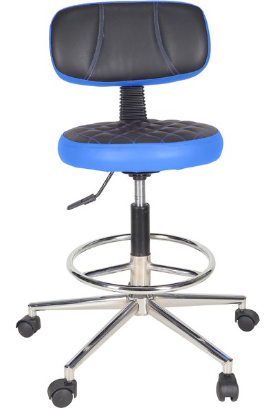 Gizmo Ofis Büro Döner Tekerlekli Çalışma Kasiyer Hekim Ayarli Tabure Sandalyesi B1000 Mavi