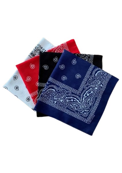 Unisex 4 Adet Etnik Desenli Bandana Seti (Siyah-Kırmızı-Lacivert-Beyaz)