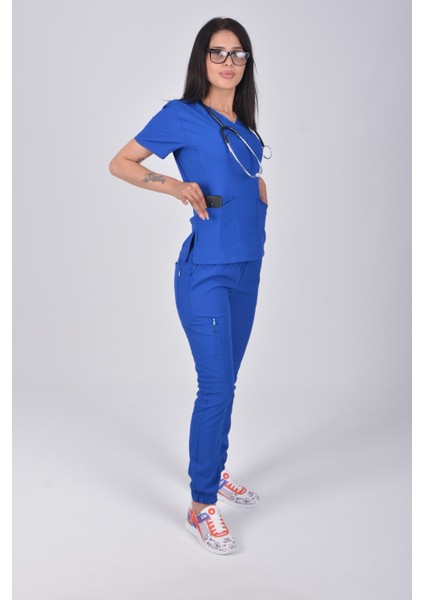 Saks Mavi Likralı Jogger Alt Üst Takım
