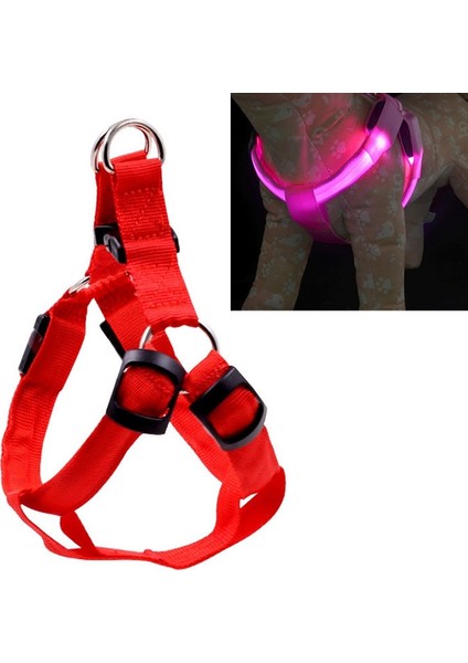 Çift Taraflı LED Işık Pet Kablo Demeti Naylon Kedi Köpek Göğüs Kayışı Tasma, Boyut: M (Kırmızı) (Yurt Dışından) modelleri