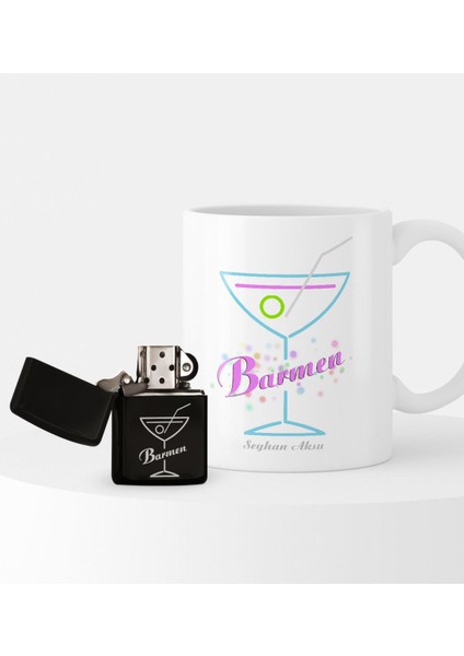 Kişiye Özel Barmen Temalı Çakmak ve Kupa Hediye Seti - 2