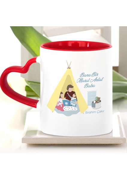 Kişiye Özel Babalar Günü Temalı Kırmızı Kalpli Kupa Bardak 30-512