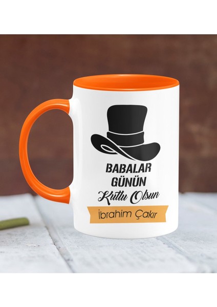 Kişiye Özel Babalar Günü Temalı Turuncu Kupa Bardak 24-368T