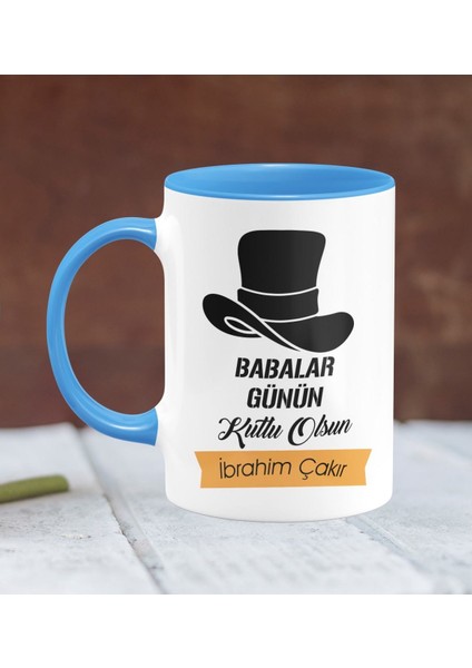 Kişiye Özel Babalar Günü Temalı Mavi Kupa Bardak 24-320M