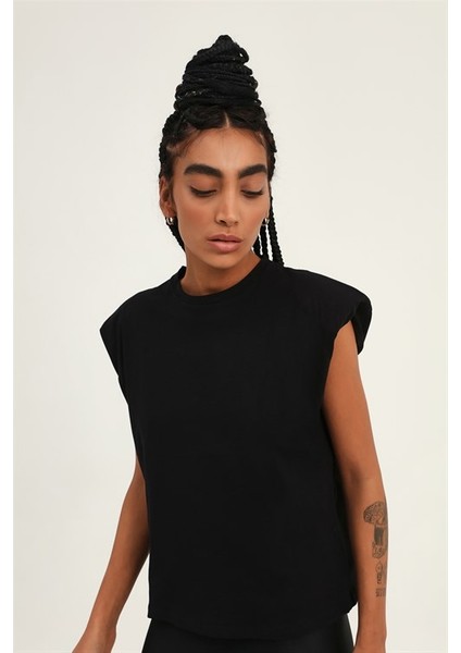Kadın Vatkalı T-Shirt Siyah