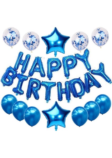 Mavi Happy Birthday Folyo Balon Set