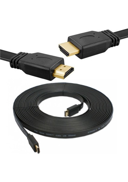 HDMI Kablo 4K Full Hd 3D Destekli 3840*2160 Yassı Flat Slim Kablo 5 Metre