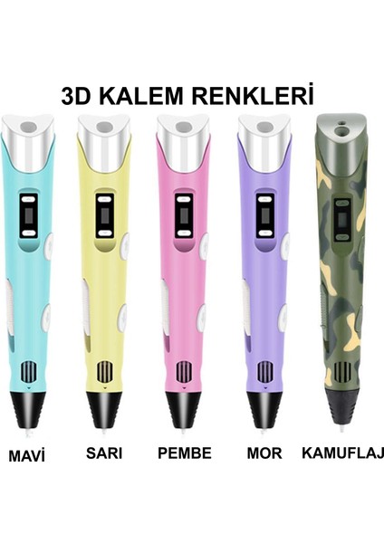 Sarı 3D Kalem Yazıcı+10 Renk 50 Metre (10X5METRE) Pla Filament