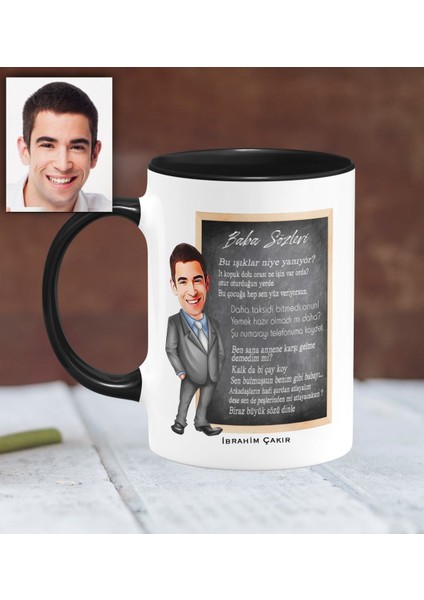 Kişiye Özel Babalar Günü Temalı Karikatürlü Siyah Kupa Bardak 33-305