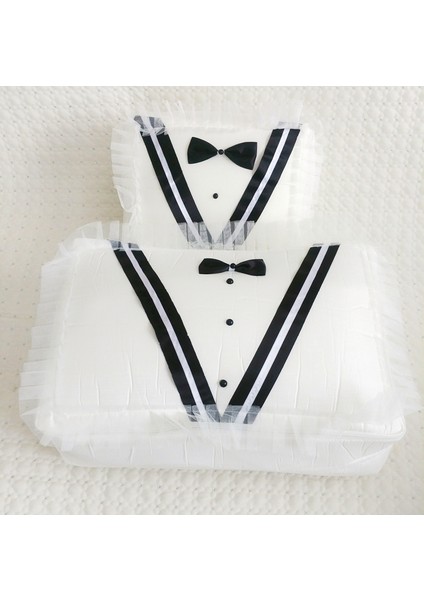 Beyaz Damat Figürlü 2 Parça Damat Bohçası Çeyizlik Damat Hurcu Set