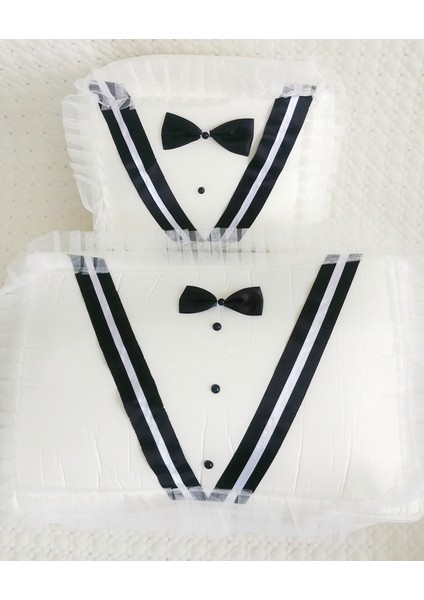 Beyaz Damat Figürlü 2 Parça Damat Bohçası Çeyizlik Damat Hurcu Set
