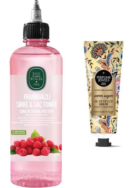 Frambuazlı Sirke & Saç Toniği 500 ml ve Pj El ve Vücut Kremi Warm Sugar 50 ml