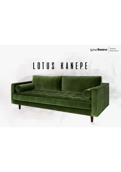 Gase House Minimal ve Bohem - Kadife Yeşil Kumaş - Lotus Ikili Kanepe