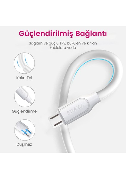USB Type-C 2.4A Hızlı Şarj ve Data Kablosu 1m