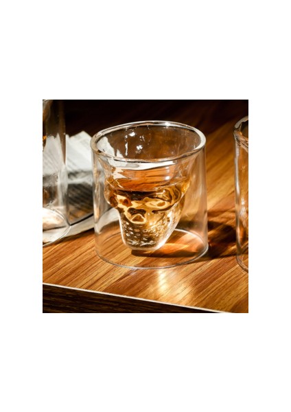 1 Adet 220 ml Çoklu Kapasiteli Çift Şeffaf Kafatası Kahve Fincanı Kristal Cam Viski Vodka Bar Kulübü Bira Şarap Cam | Gravür (Yurt Dışından) fırsatları