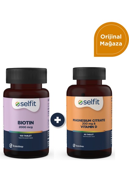 Biotin 2000 Mcg 100 Tablet + Magnesium Citrate 200 Mg & Vitamin D 60 Tablet - Avantajlı Paket