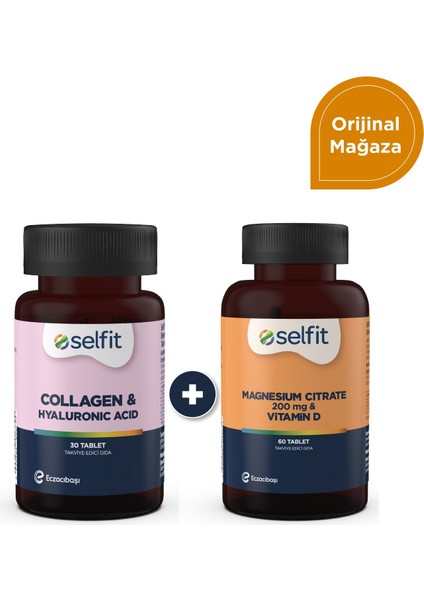 Collagen & Hyaluronic Acid 30 Tablet+Magnesium Citrate 200 Mg & Vitamin D 60 Tablet-Avantajlı Paket