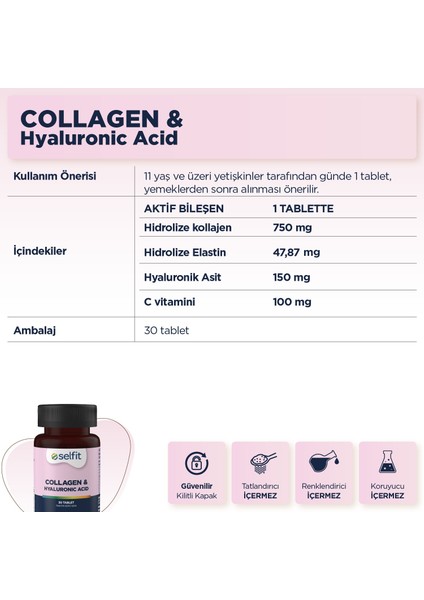 Collagen & Hyaluronic Acid 30 Tablet+Magnesium Citrate 200 Mg & Vitamin D 60 Tablet-Avantajlı Paket