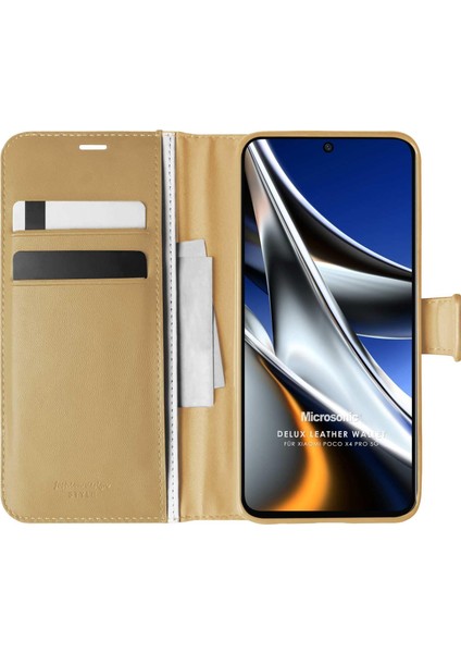 Xiaomi Poco X4 Pro 5g Kılıf Delux Leather Wallet Gold