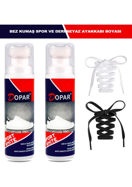 Beyaz Spor Deri Bez ve Kumaş Ayakkabı Boyası 2 Adet 75 ml 2 Bağcıklı