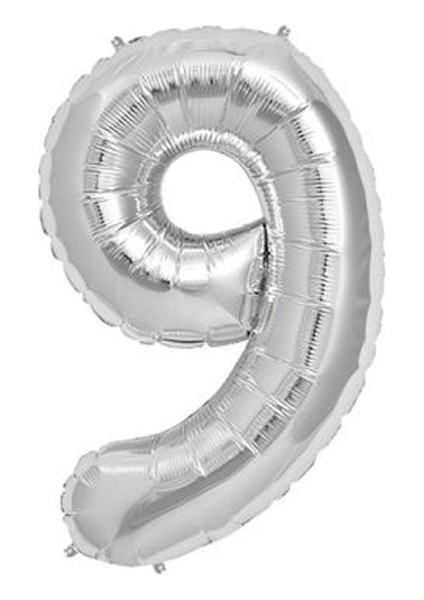 Folyo Balon Rakam 90 cm Gümüş Renk 9 Yaş Için