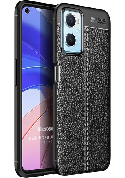 Oppo A96 4g Kılıf Deri Dokulu Silikon Siyah