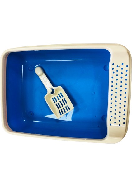 Açık Kedi Tuvaleti Kürekli 37X50 cm Mavi - Krem fiyatları