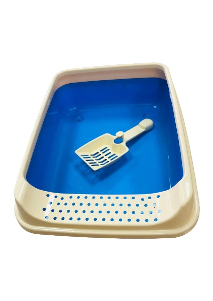 Açık Kedi Tuvaleti Kürekli 37X50 cm Mavi - Krem modelleri