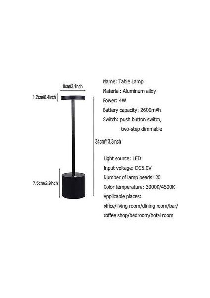 Kablosuz LED Masa Lambası Taşınabilir USB Şarj Edilebilir (Gümüş)