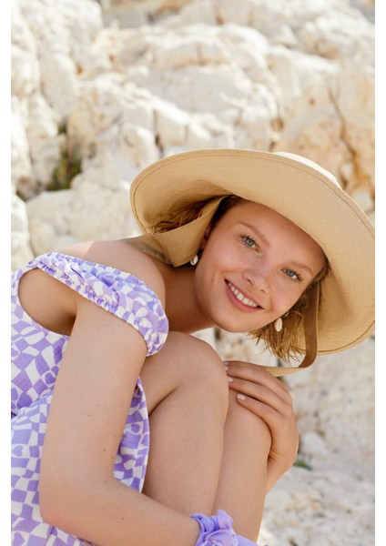 Coool A Kesim V Yaka Desenli Kısa Kollu Midi Elbise U2070AZ22HS