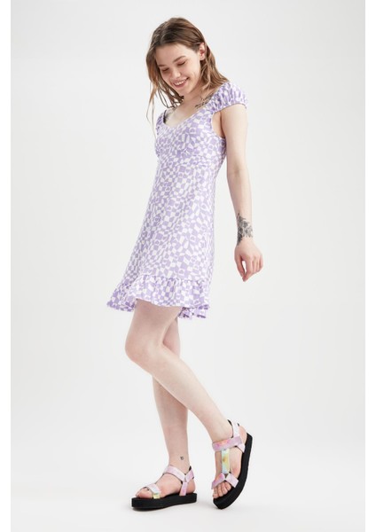 Coool A Kesim V Yaka Desenli Kısa Kollu Midi Elbise U2070AZ22HS modelleri